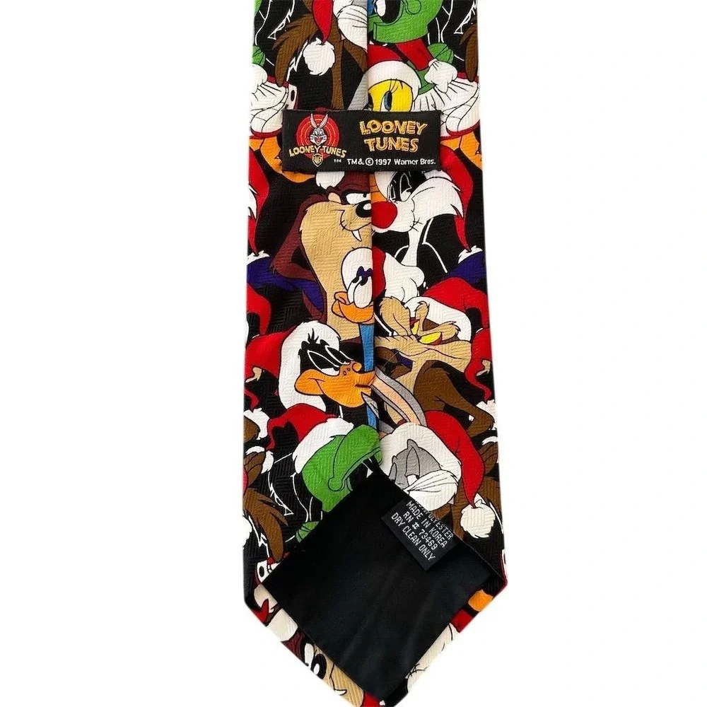 Looney Tunes Necktie Mens OS Multicolor 1997 Christmas Santa Hat Vintage Graphic